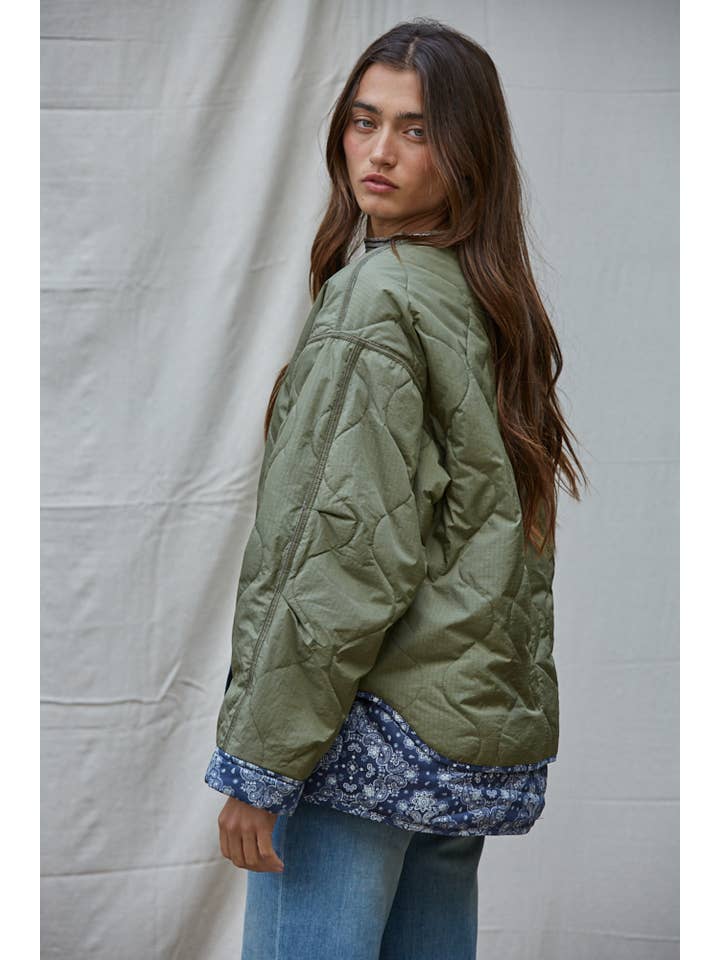 Quilted Bomber Jacket - Olive