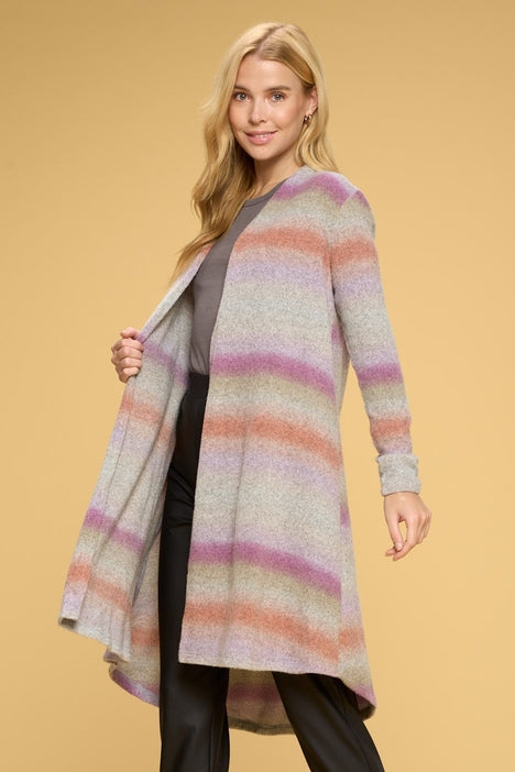 Brushed Ombré Open Cardigan - Pink