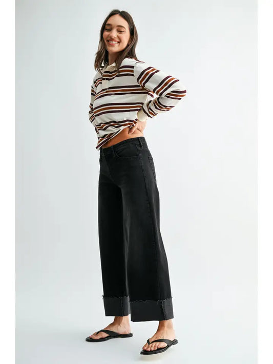 Scissor Cut Cuffed Wide Leg - Washed Black