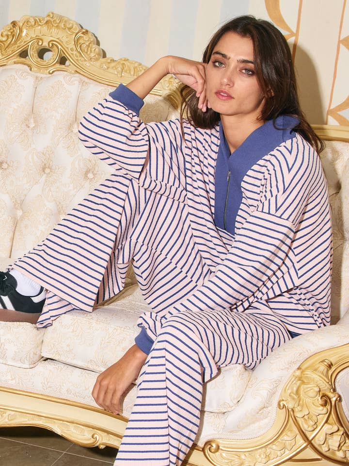 Half Zip Stripe Pullover - Pink/Denim