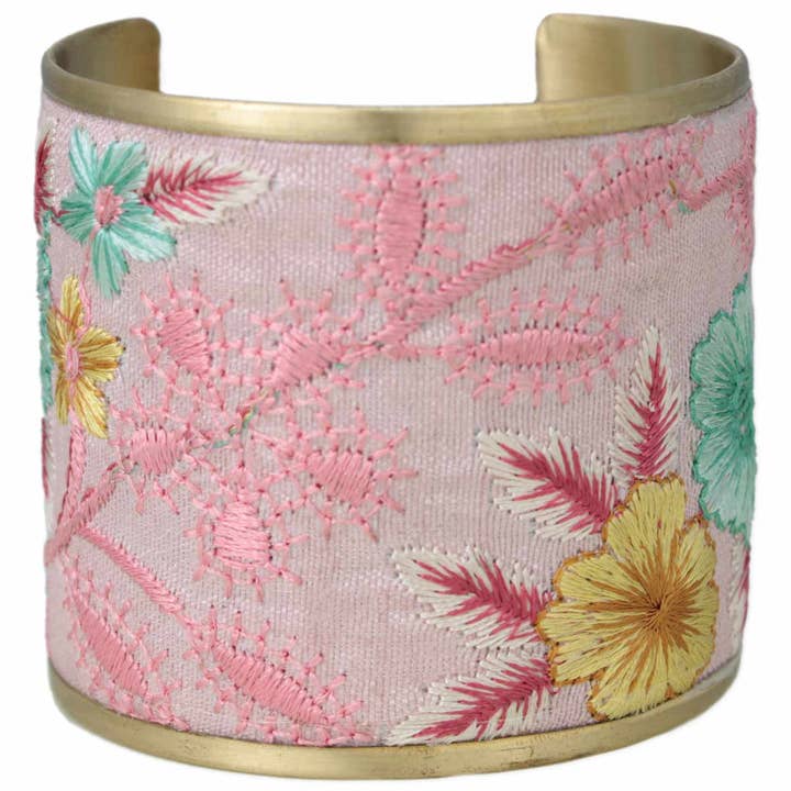 Embroidered Cuff - Pastel Pink Floral