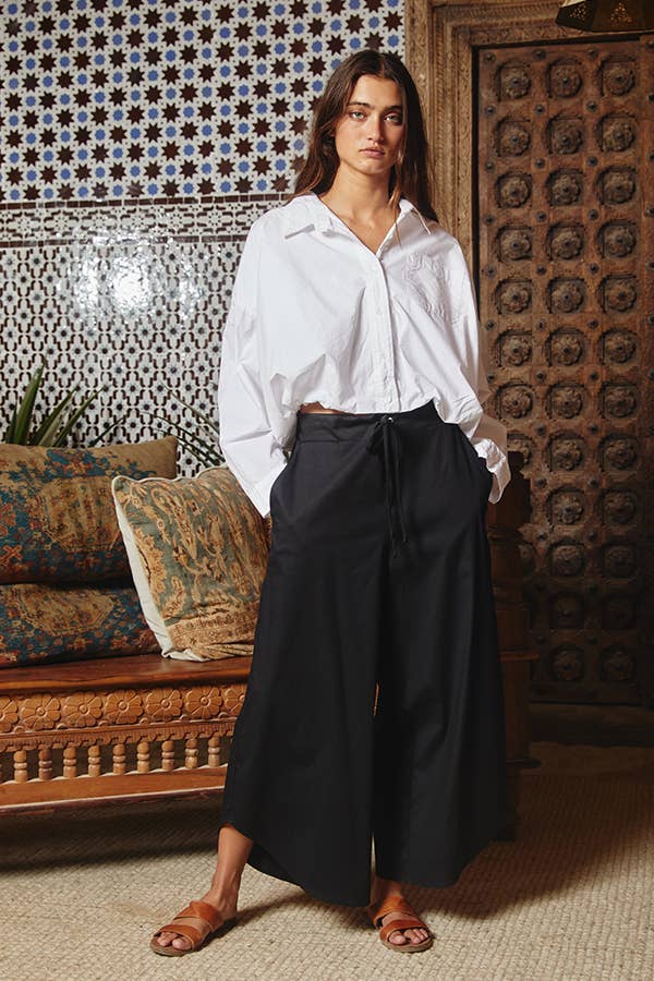 Elastic Hem Cropped Shirt - White
