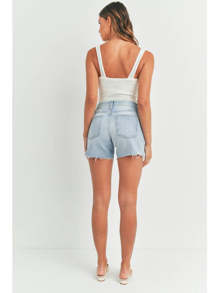 Clean High Rise Slit Short - Light Denim
