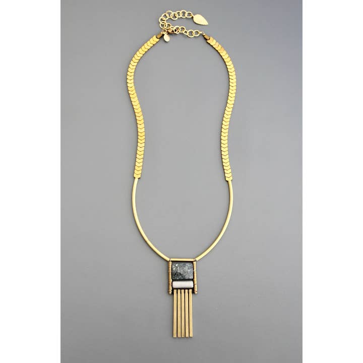 Geometric Serpentine and Gold Necklace