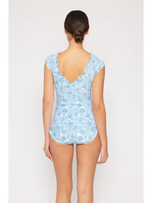 V Neck String Ruffle Swimsuit - Thistle