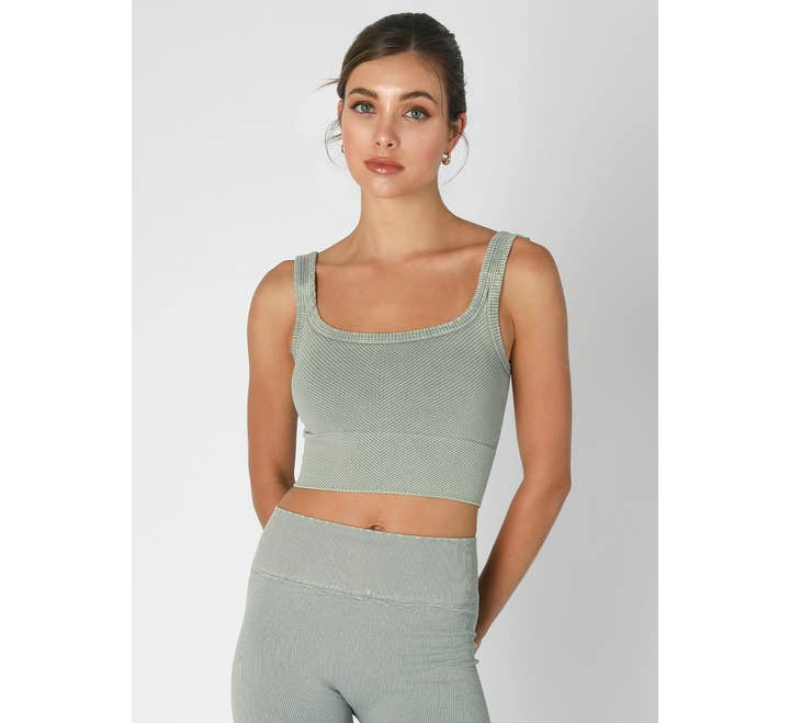 Chevron Crop Top - Vintage Matcha