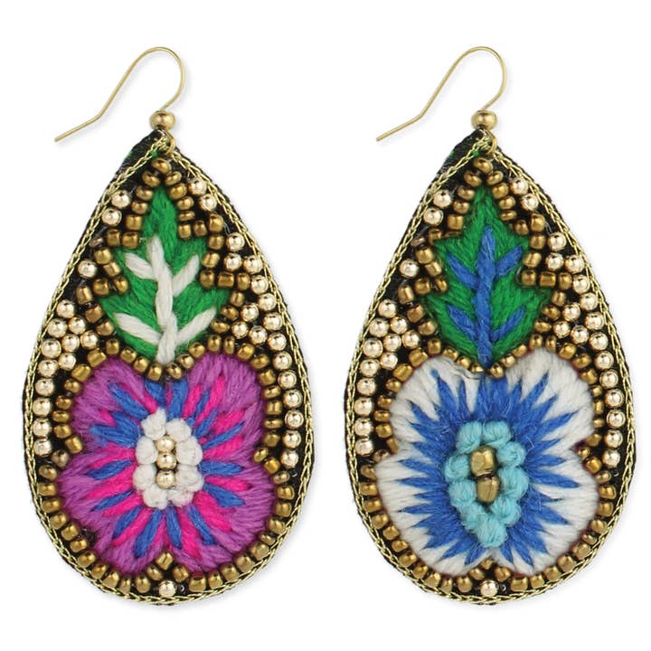 Embroidered Earrings - Beaded Flower