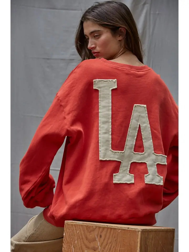 Pullover Top with Patch Work - Dusty Red