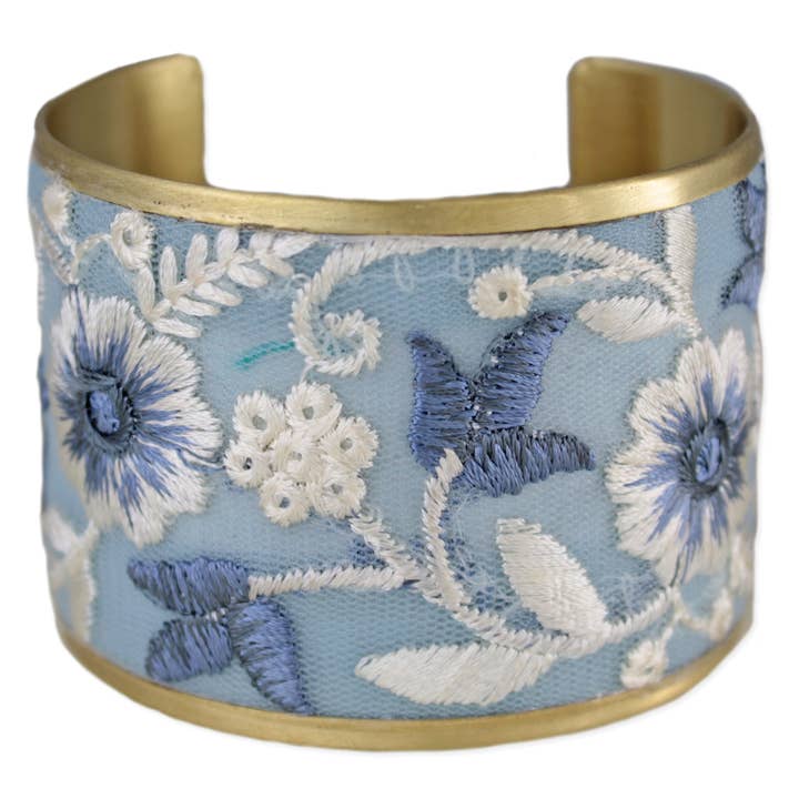 Embroidered Cuff - Light Blue Floral