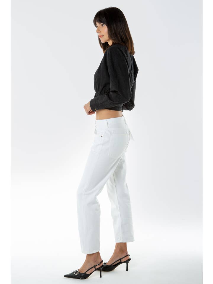 Rhea Mid Rise Crop - Vintage White