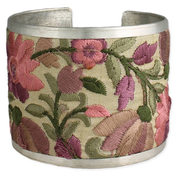 Embroidered Cuff - Light Pink Sage Floral
