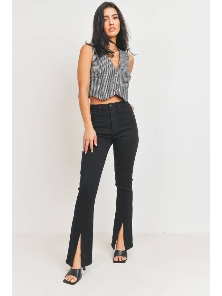 High Rise Front Slit Flare - Black