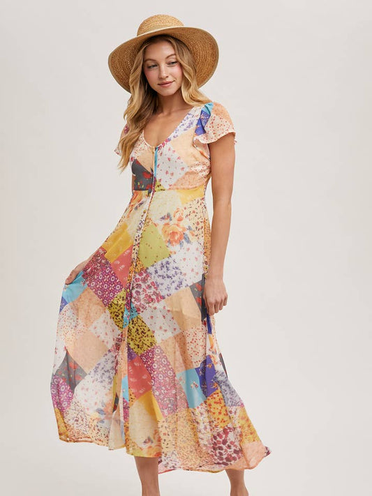 Quilt Printed Maxi Dress - Vanilla/Gold