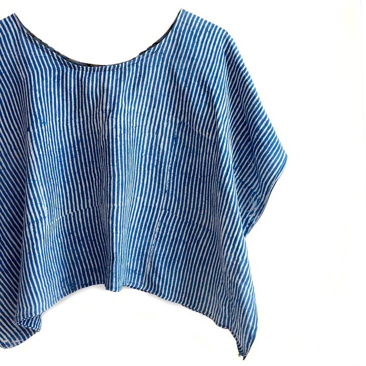 Cotton Silk Crop Top - Classic Blue Stripes