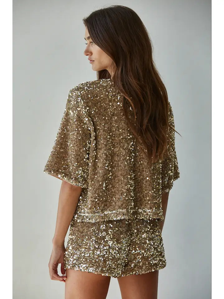 Center Stage Sequin Top - Gold Brown