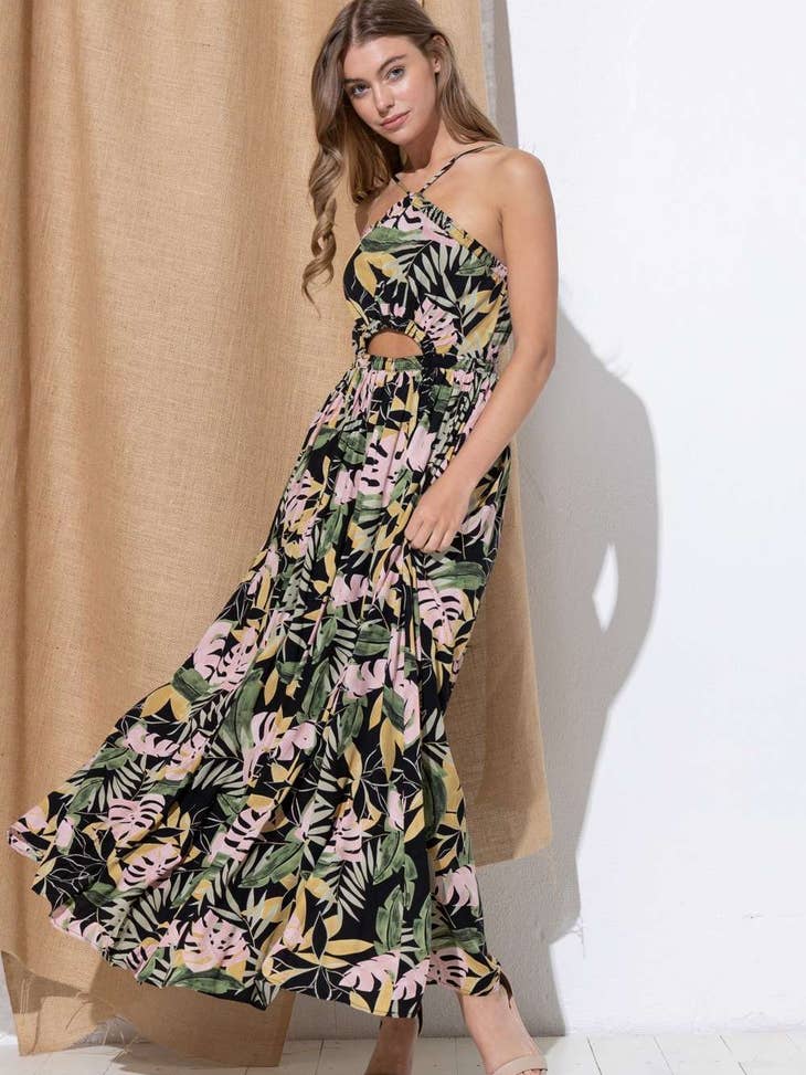 Maxi Dress - Black & Pink