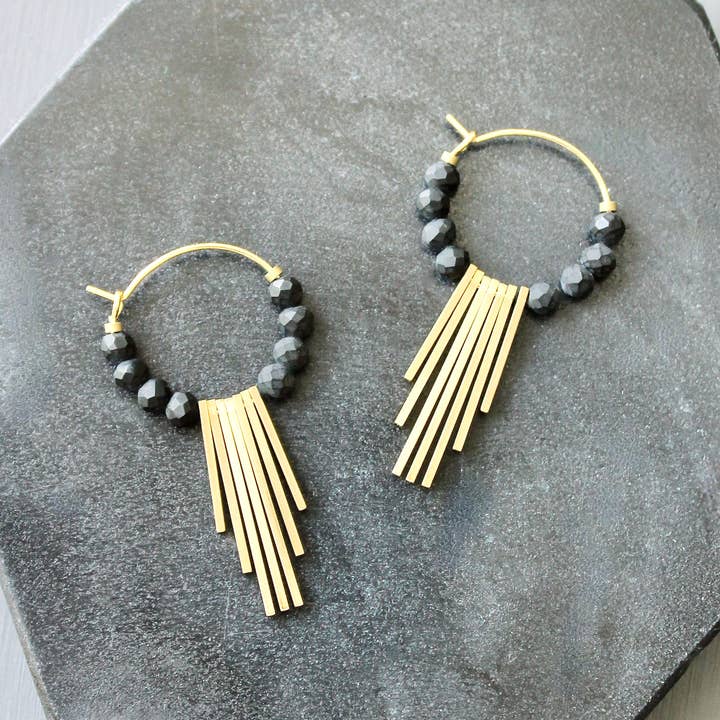 Black and Brass Geometric Mini Hoop Earrings