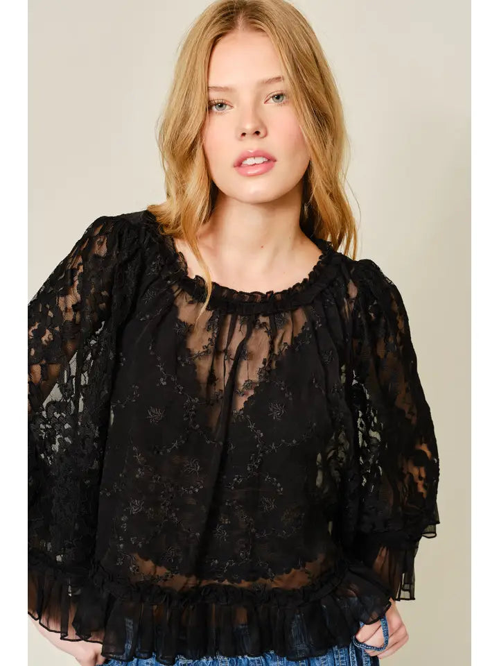 Cape Lace Blouse - Black
