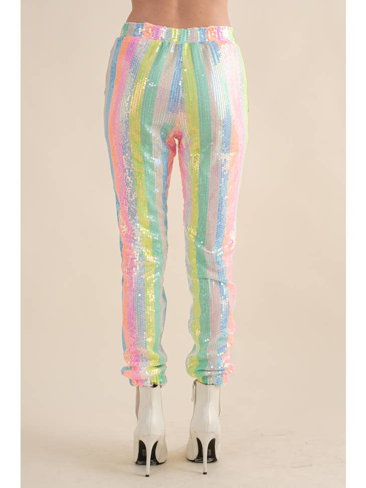 Rainbow Sequin Jogger Pants