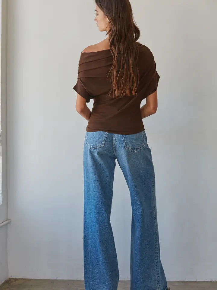 Off Shoulder Drape Top - Brown