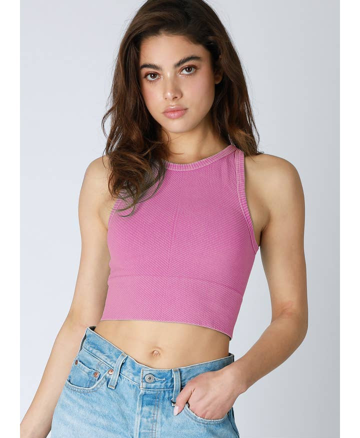 Chevron Highneck Crop Top - Vintage Raspberry