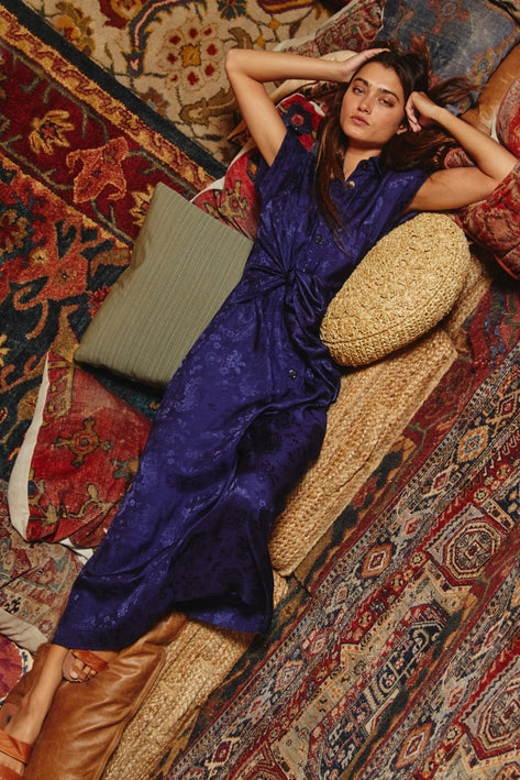 Tie Front Wide Leg Jumpsuit - Navy