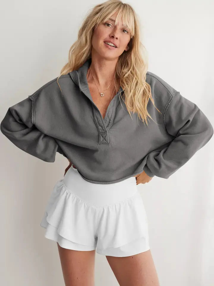 Cropped Hooded Sweatshirt - Dark Grey
