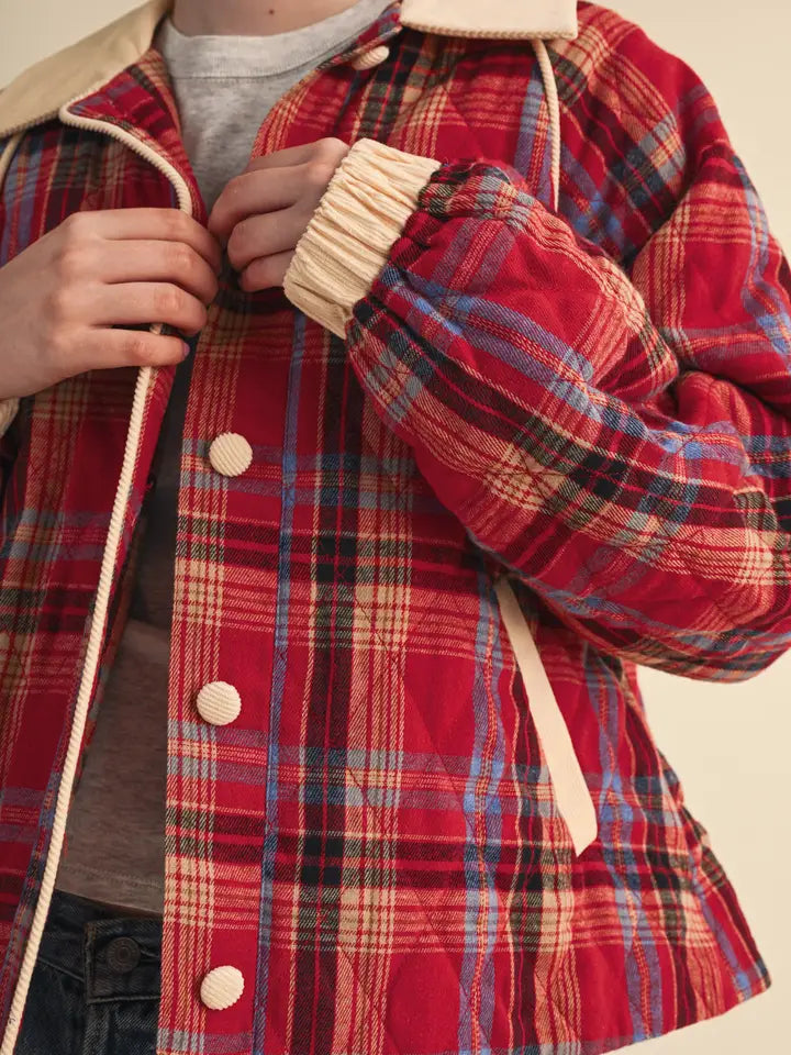 Plaid Quilted Jacket - Red Blue