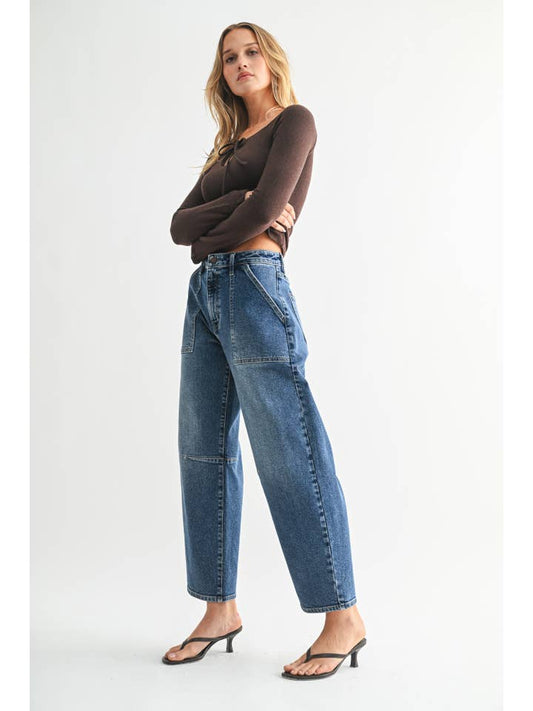 Utility Seamed Barrel Jean - Dark Wash