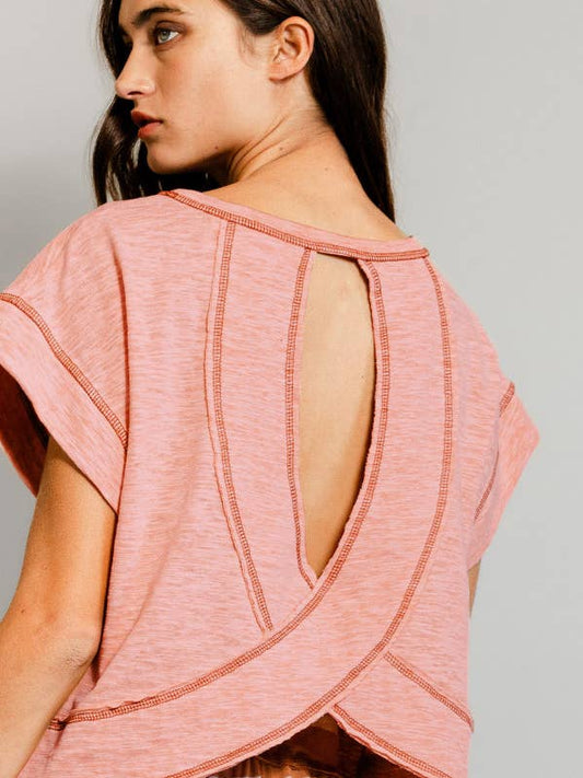 Overlap Open Back Top - Peach