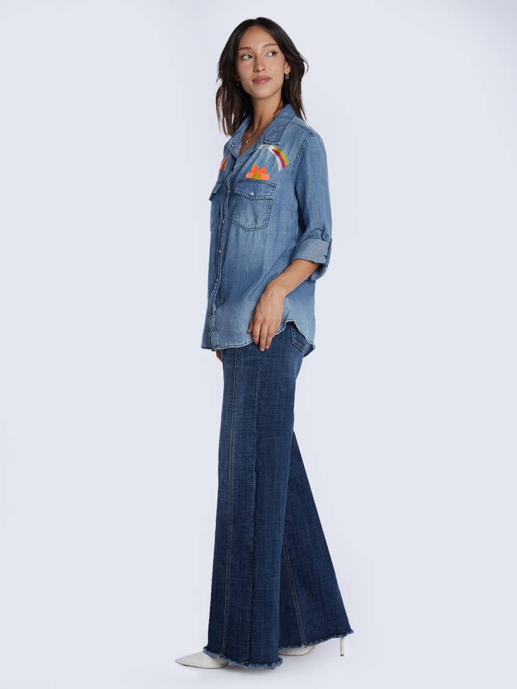 Peace & Love Shirt - Light Wash Blue Denim