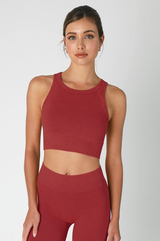 Chevron Highneck Crop Top - Vintage Cherry