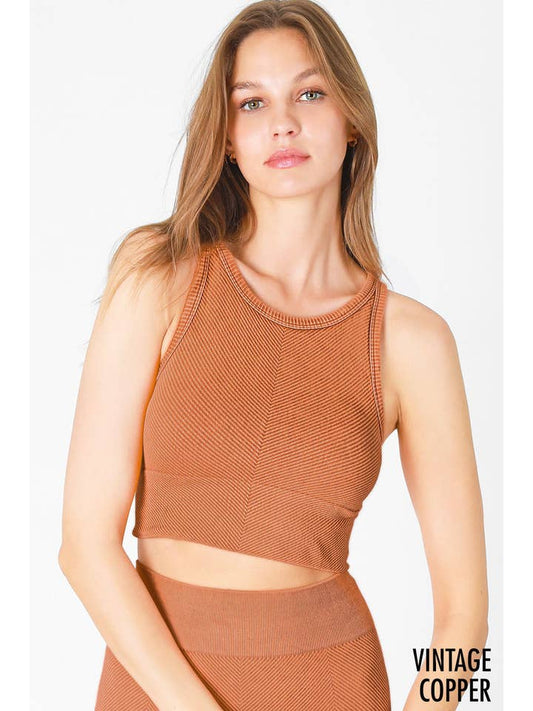 Chevron Highneck Crop Top - Vintage Copper