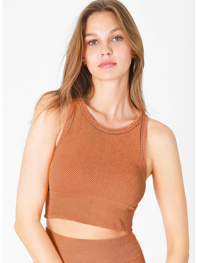 Chevron Highneck Crop Top - Vintage Copper