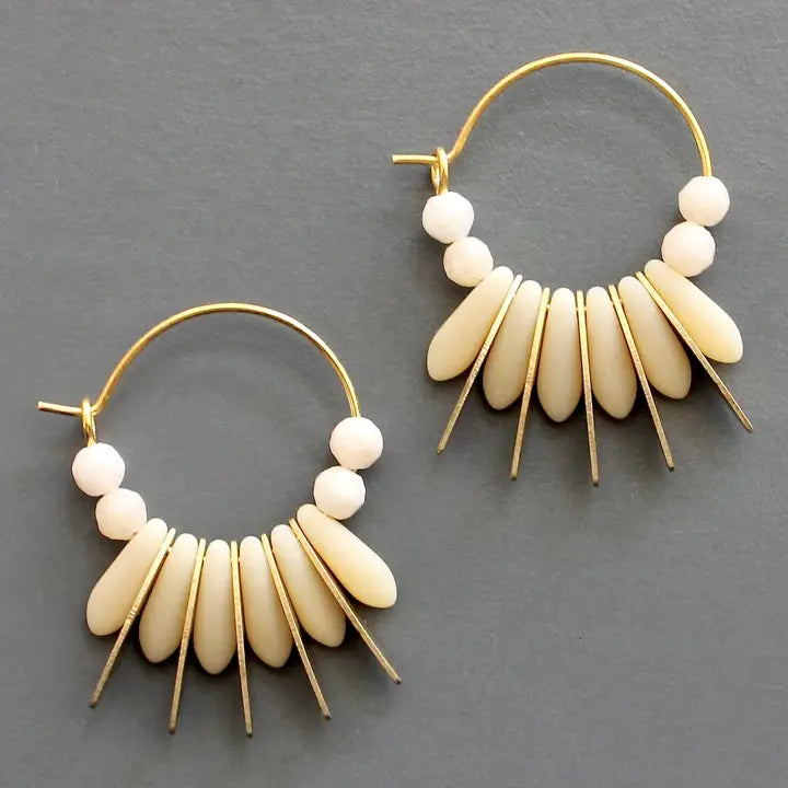 Mini Matte Cream Colored Hoop Earrings