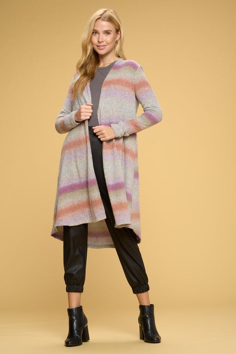 Brushed Ombré Open Cardigan - Pink