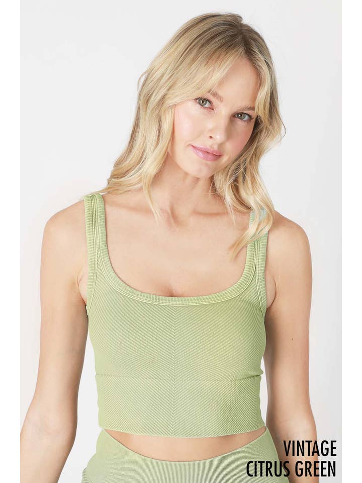 Chevron Crop Top - Vintage Citrus Green