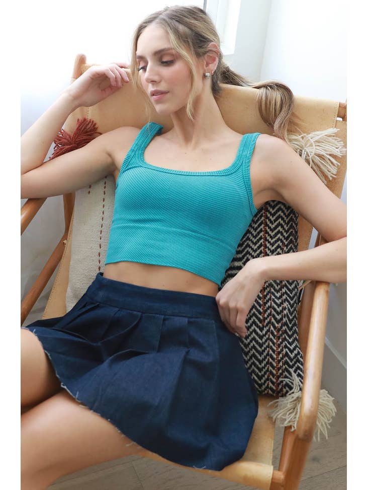 Chevron Crop Top - Teal Blue