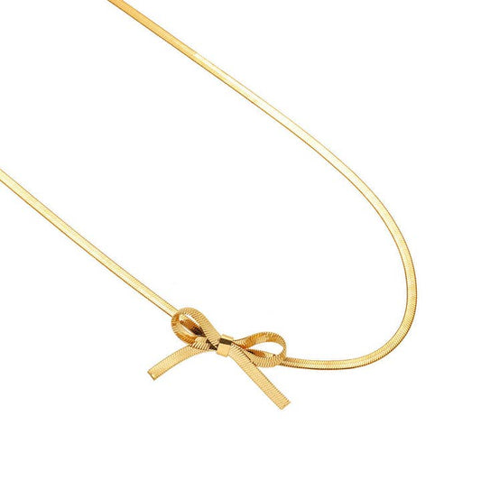 Bow Herringbone Necklace - Gold