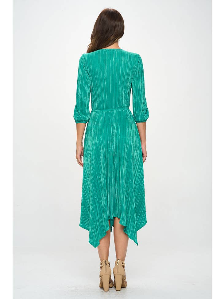 Plissé V-Neck Dress - Green Apple
