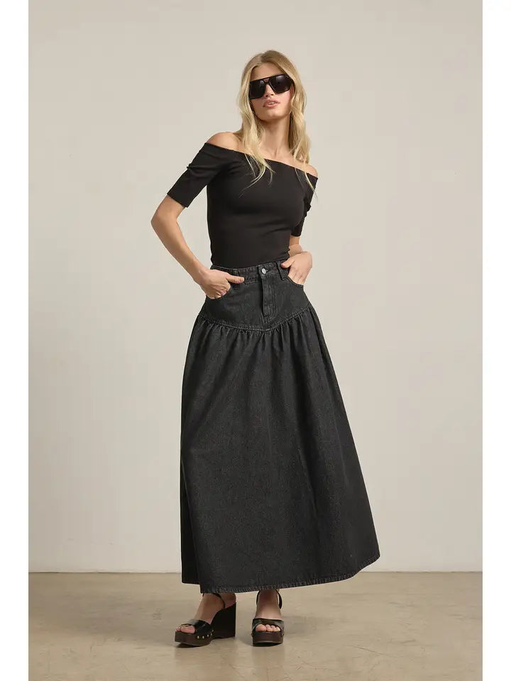 Denim Maxi Skirt - Washed Black