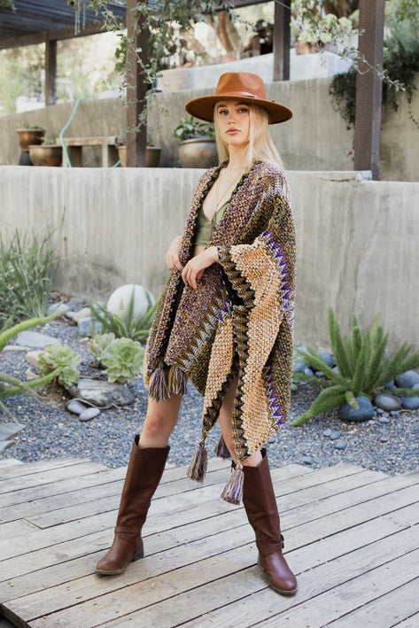 Colorful Crochet Ruana - Mustard