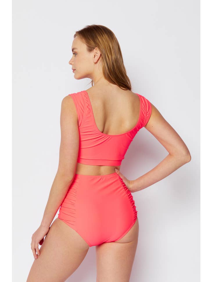 Tie Front Sporty Swimsuit - Coral - Final Sale