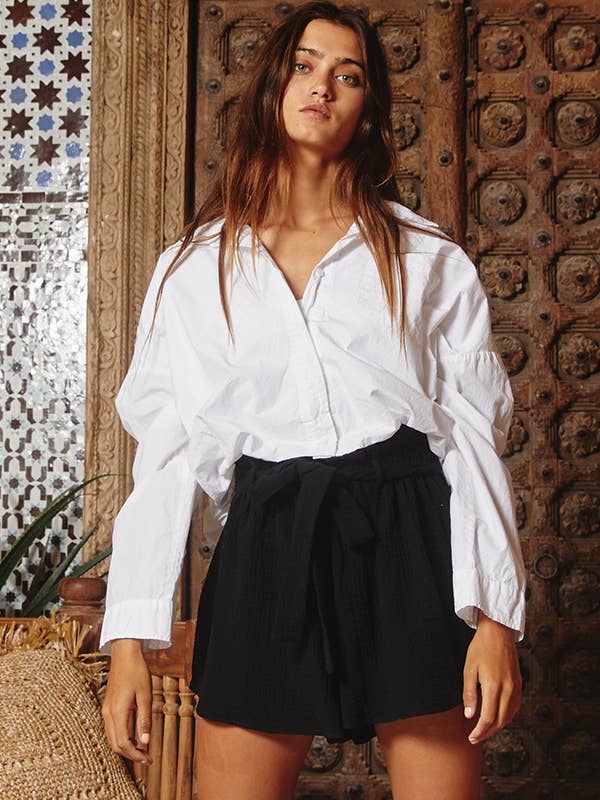 Elastic Hem Cropped Shirt - White