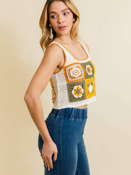 Mosiac Crochet Top - Mustard Combo