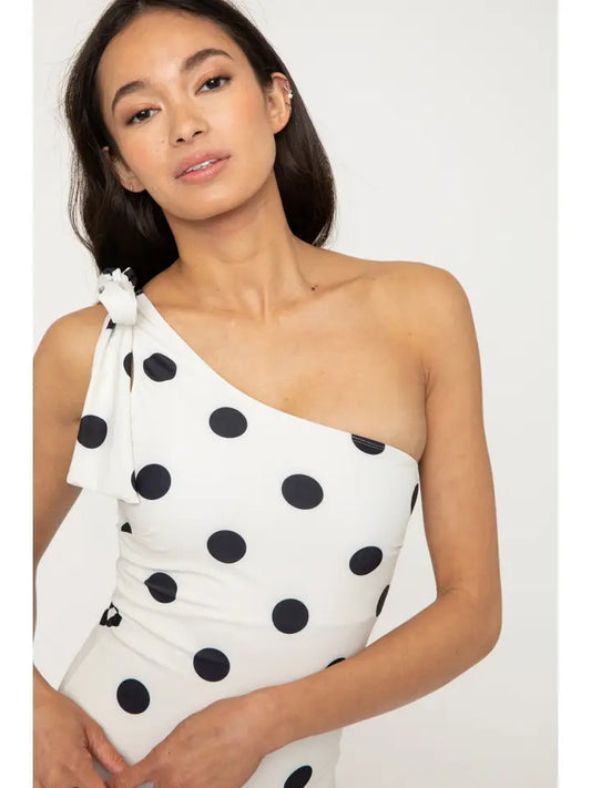 One Shoulder Swimsuit - Cream/Black