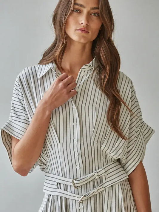 Striped Shirtdress - White