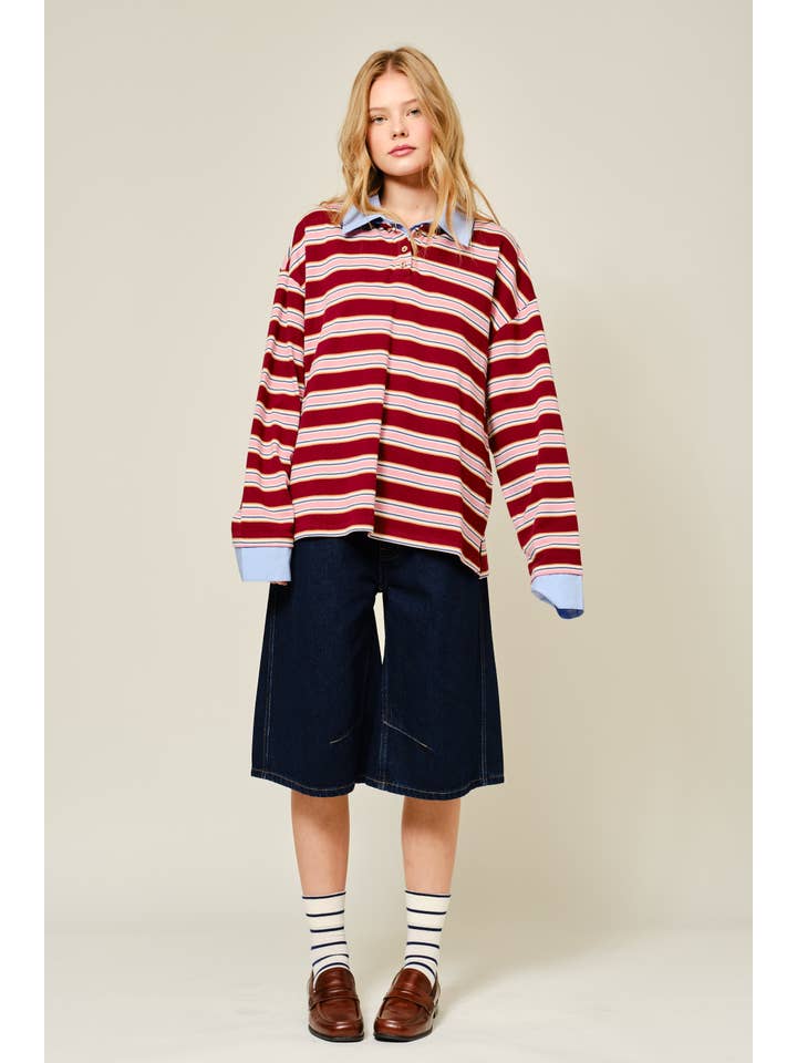 Striped Twofer Sweater - Wine/Pink