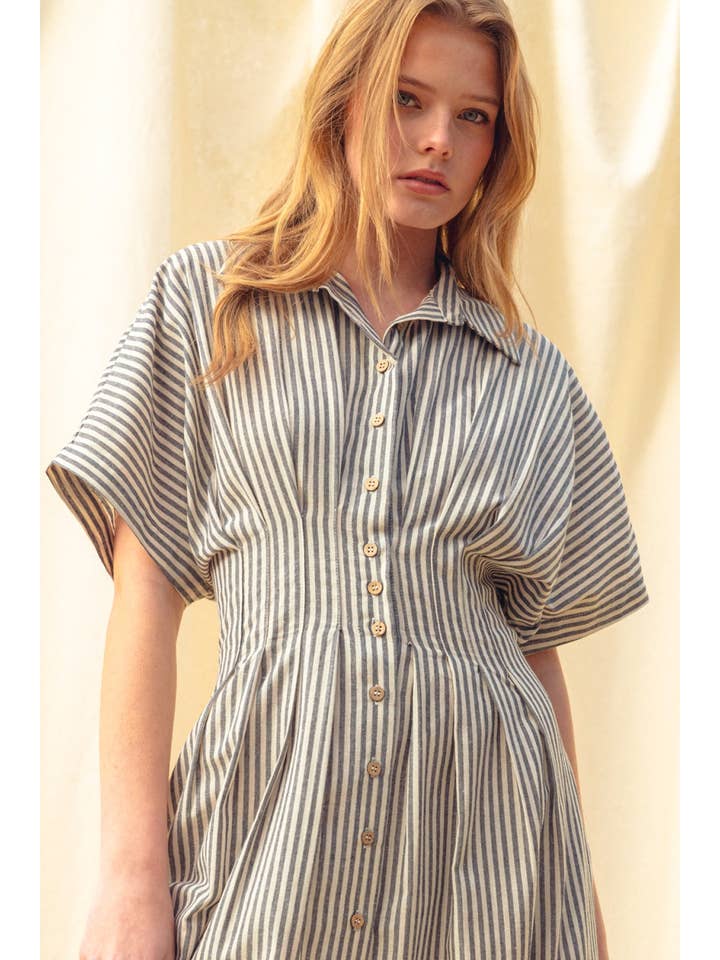 Striped Shirt Dress - Navy Stripe