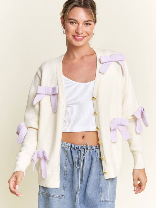 Bow Detail Cardigan - Ivory